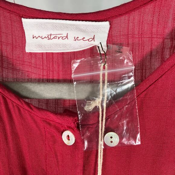 Mustard Seed Red Sleeveless Ruffle Jumpsuit M Button Front Drawstring Waist New - Picture 3 of 15